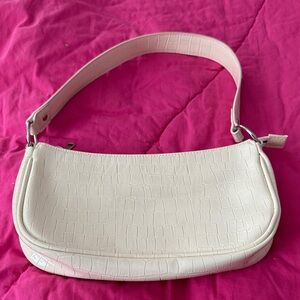 Divided Cream Croc-Embossed Shoulder Bag